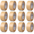 12 Pack Brown Paper Packing Tape, Kraft Paper Tape Bulk 2" x 55 Yardx 7 mil Gummed Tape for Marking, Sealing Box, Masking, Shipping, Strong Adhesive Easy-to-Tear Waterproof Tape