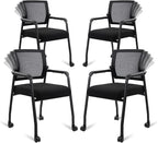 Waiting Room Chairs with Wheels, Adjustable Mesh Backrest, Desk Chair with Ergonomic Lumbar Support and Thickened Seats Cushion, 4 Pack Black