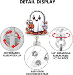 Ghost Badge Reel Retractable Ghost Carrying Basket Badge Clip with Maple Leaves Designs Acrylic Halloween ID Name Holder Clip for Nurse, Teacher, Student, Hospital, Office Worker Name Tag