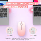 VssoPlor Type C Wireless Mouse, USB C MacBook Wireless Mouse Dual Mode 2.4G Cordless Mice with Nano USB and Type C Receiver Compatible with PC, Laptop, MacBook, ipad-Gradient Pink