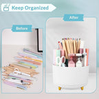SKYDUE 360 Rotating Organizer - Dual-Purpose Pen & Pencil Holder with 5 Slots, Suitable for Office, School, or Home (White)