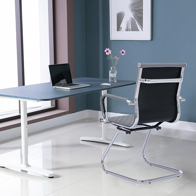 Office Guest Chairs - Set of 2 Modern PU Leather Desk Chairs with Mid Back, Grey