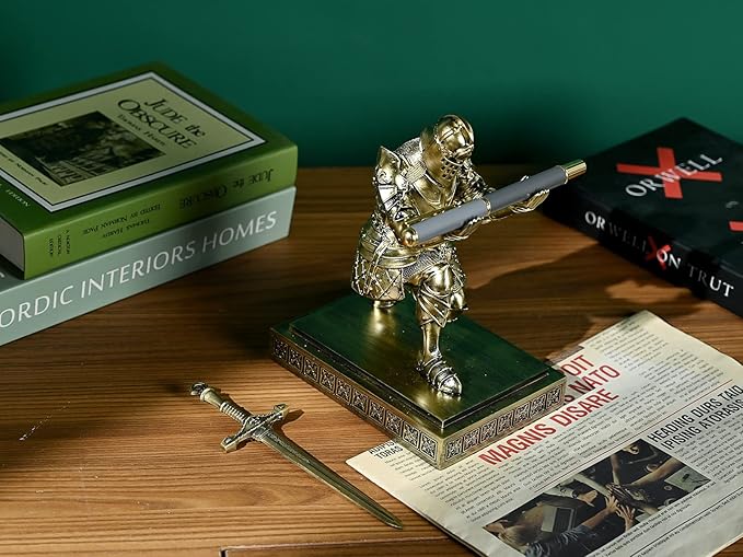 King's Guard Knight Pen Holder Pen Stand Desk Organizers and Accessories Resin Pencil Holder as Gift for Office and Home (Bronze)