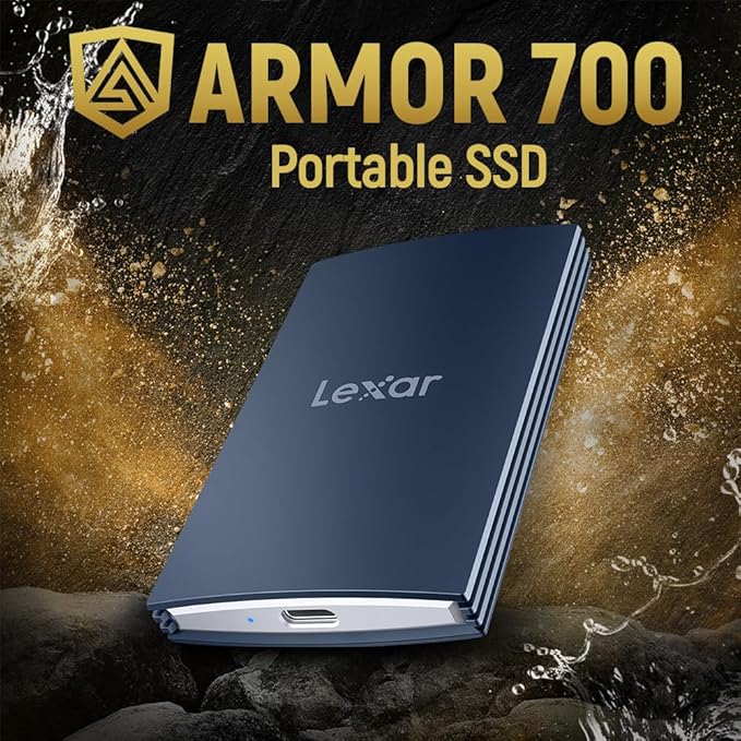 Lexar 2TB Armor 700 Portable SSD, Up to 2000MB/s, USB 3.2 Gen 2x2, Rugged, IP66 Water & Dust Resistance, Compatible w/iPhone 15/16, Cameras, Gaming, External SSD, Dark Blue (LAR700X002T-RNLNU)