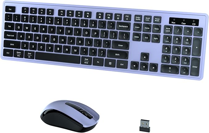 Wireless Keyboard and Mouse Combo, COVEVA 2.4GHz Wireless Keyboard Mouse with USB Receiver, Water-Dropping Keycaps, 104 Keys Full Size with Number Pad for PC Laptop Computer Desktop(Black Purple)