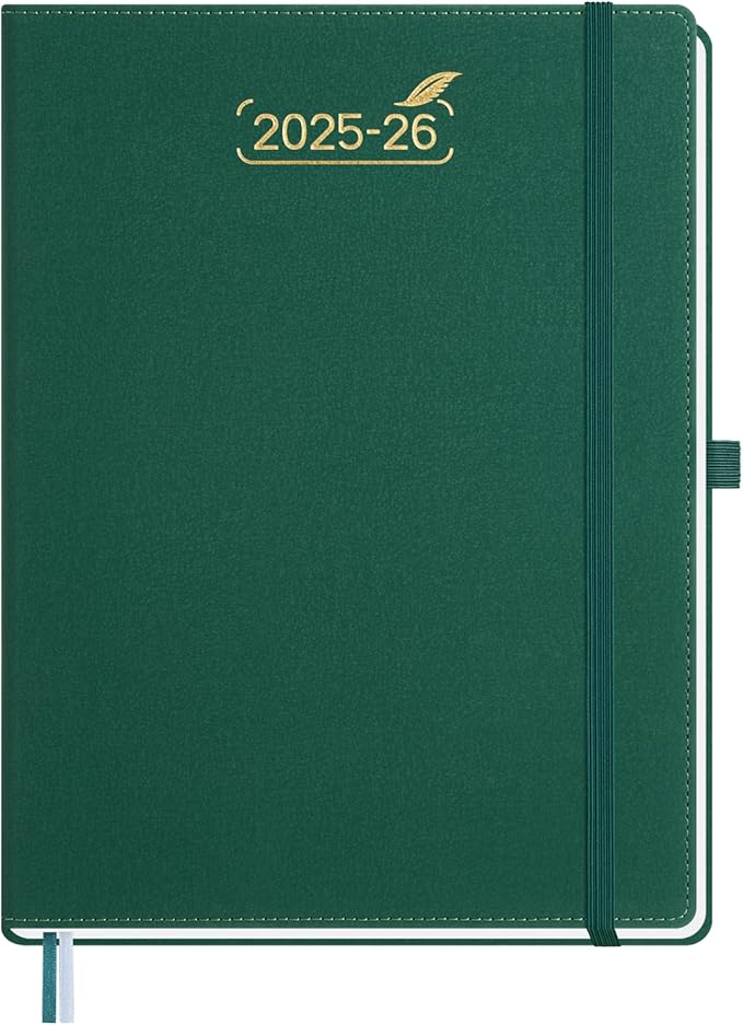 BEZEND Weekly Planner 2025-2026 with 2 Columns, 8.5" x 11" Academic Calendar 18 Months (Jul 25-Dec 26) Life Work Appointment Book with Monthly Tab, PU Leather Hardcover - Evergreen
