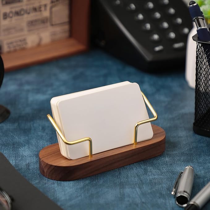 Amyhill 2 Pieces Wood Business Card Holder for Desk Wooden Business Card Display Stand Postcard Holder for Office Home Desktop(Brown)