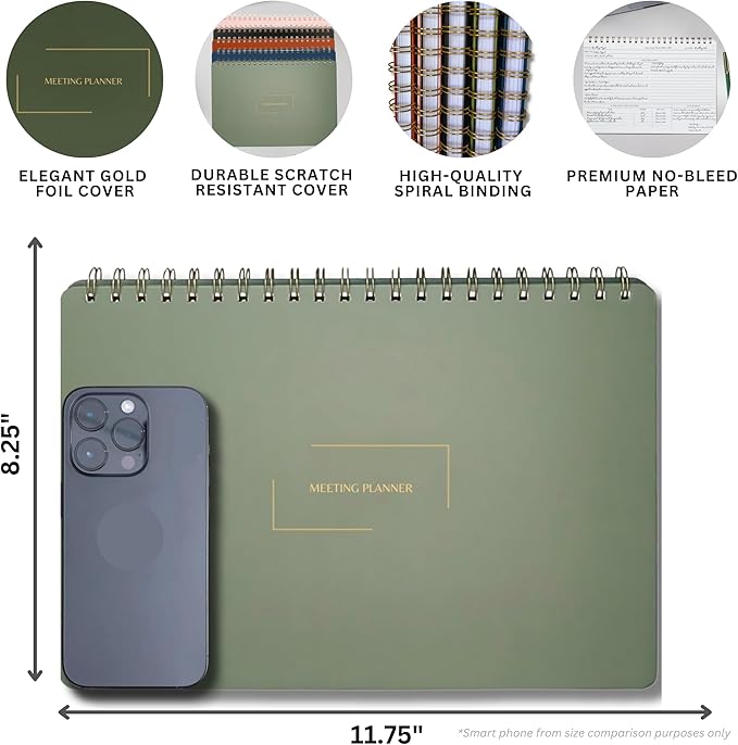 | Meeting Notebook for Work | 8.25" x 11.75" | Project Planner | Simple Design | Multiple Layouts | Office and Business Planner (Rust, Meeting Planner - Landscape)