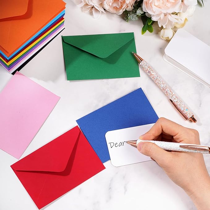 jiebor 100 Sets Small Envelopes with Small Blank Gift Business Card Wedding Invitation Pocket Envelopes for Graduations Wedding Shower Holiday 4.37 x 2.91 Inch