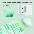 MOFII Wireless Keyboard and Mouse Combo, Cute Full Size Retro Typewriter Keyboard and Wireless Mouse, 2.4GHz Set for PC/Desktop/Laptop/Windows (Green Colorful)