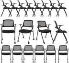 10 Pack Conference Room Chairs with Wheels and Sliding Armrest,Foldable Nesting Chair for Office School Church Waiting Room Black