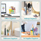 Large Acrylic Pen Holder for Desk, 6 Slots 360-Degree Rotating Pencil Holder Marker Organizer for Kids, Caddy Art Supply Organizer Crayon Organizers for Office School