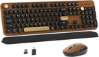 Colorful Wireless Computer Keyboard and Mouse Combo with Round Typewriter Keycaps, Retro Design, Power Switch, Ergonomic Design, 2.4GHz Wireless for Windows, Mac, PC(Black-Brown)