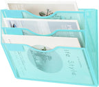 EASEPRES 3 Pocket Mesh Hanging Wall File Organizer, Wall Mounted Mail Paper Document Folder Holder, Clipboard Storage Organization Magazine Rack with Nametag Label for Office Home School, Blue