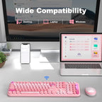 Wireless Keyboard and Mouse, Typewriter Full Size Keyboard with Number Pad and 2 in 1 USB Connected Mouse for Windows 7/8/10, Laptop, Desktop, PC, Computer (Pink Colorful)