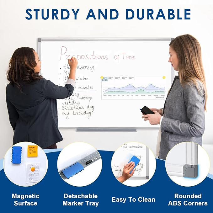 SWANCROWN Large Magnetic Dry Erase Whiteboard 40" x 30 ", Aluminum Frame with Silver, Wall Mounted or Hanging White Board, Home Office Classroom Board