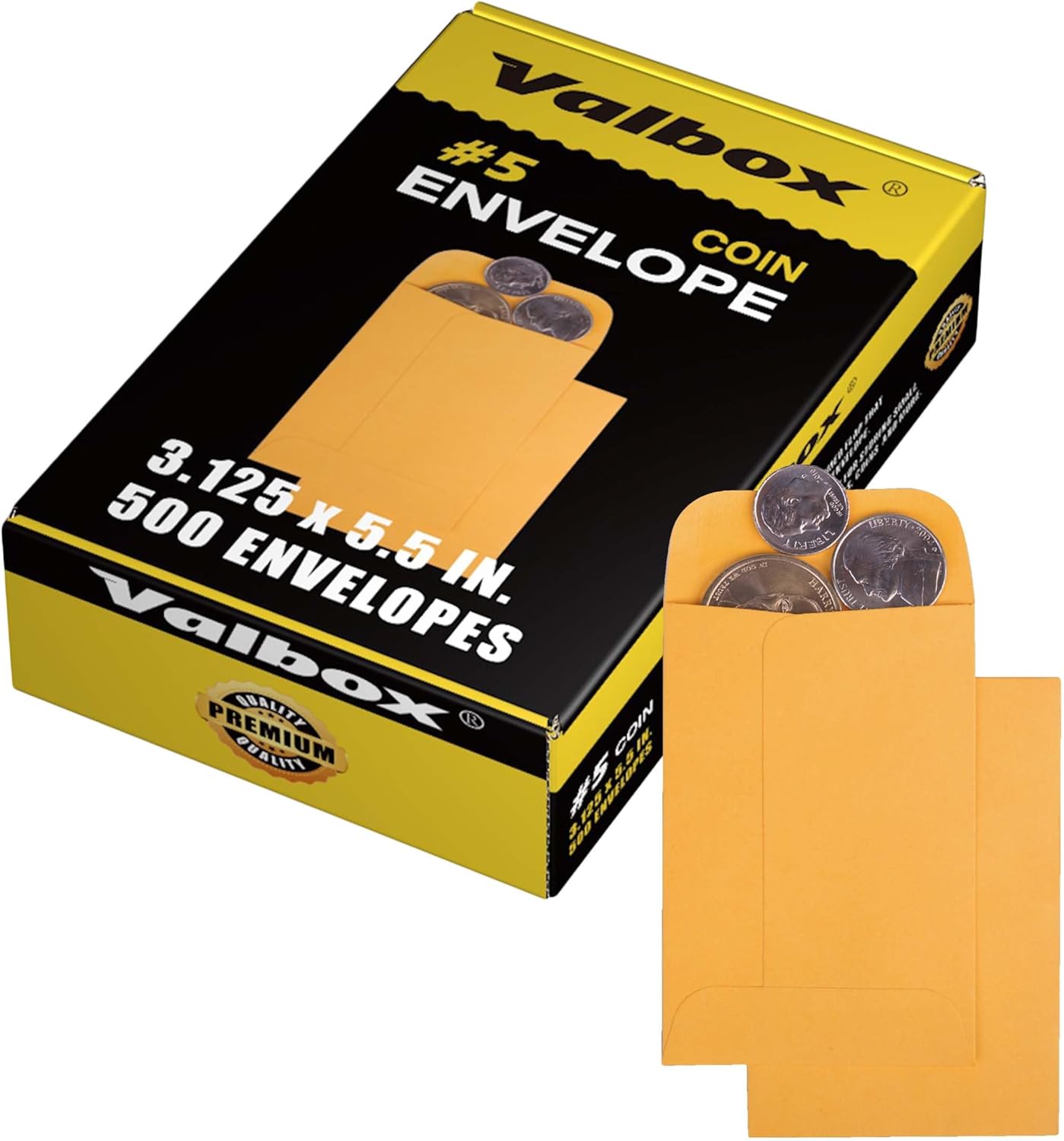 ValBox #5 Coin Envelopes 3.125x5.5 Seed Envelope with Gummed Flap for Home, Garden or Office Use, Brown Kraft Small Parts Envelopes 500 per Box