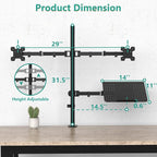 WALI Dual Monitor Stand, Laptop and Monitor Stand for 2 Screen 1 Laptop Notebook, Extra Tall Desk Mount for Monitor up to 27 inch, Notebook up to 17 inch (M002XLLP), Black