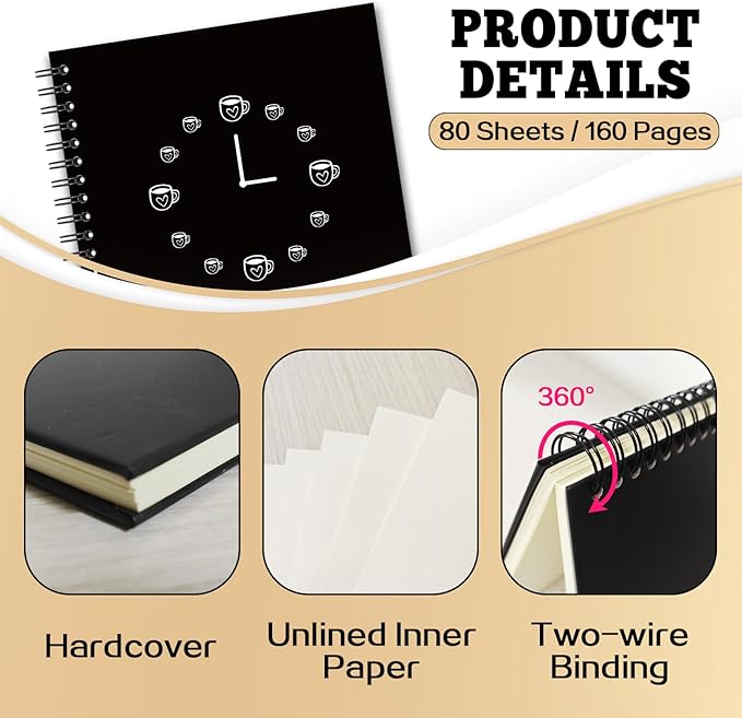 YAZMEEN Coffee Theme Blank Spiral Notebook（160 Pages） It's Coffee O'Clock Hardcover Sketchbook Office Notebook Gift Employee Appreciation Gift Funny Notebook Birthday Gift for Office Worker Colleague