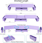 gianotter Dual Monitor Stand Riser, Desk Organizer With Drawer and 2 Pen Holders, Desk Organizers and Accessories, Purple Office Decor (Purple)