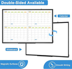 Dry Erase Calendar For Wall 4 Month, WALGLASS 36" x 24" Large Double-sided White Board Calendar, Dry Erase Monthly Planner Board, Black Aluminum Frame Hanging Wall Mounted Board for Office Home School