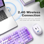 Wireless Keyboard and Mouse, Typewriter Full Size Keyboard with Number Pad and 2 in 1 USB Connected Mouse for Windows 7/8/10, Laptop, Desktop, PC, Computer (Purple Colorful)