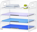 Marbrasse 4 Tier Paper Organizer Letter Tray, Mesh Desk File Organizer with Handle, Paper Sorter Organizer for Letter /A4 Office File Folder Holder（White, 12.6" x 9.1" x 10.7"）