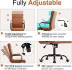 Office Desk Chair,Modern Leather Conference Room Chairs,High Back Home ofiice Chair,Adjustable Height Swivel Executive Computer Chair with Padded Seat and Armrest (Brown with Black Frame)