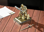 Medieval Armored Warrior Wearing Outerwear, Mobile Phone Stand Knight Pen Holder Desk Organizers, Resin Bookends Paperweight with a Letter Opener for Desk (Bronze)