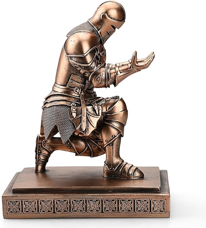 Medieval Armored Warrior Knight Pen Holder Desk Organizers and Accessories Resin Pencil Holder Paperweight as Gift with a Cool Letter Opener for Desk (Copper)