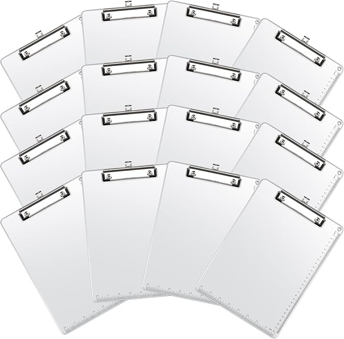 16 Pieces Metal Clipboard, A4 Letter Size 12.5 x 9 Inch Aluminum Edge Document Holder with Scale Aluminum Edge Clipboard with Low Profile Clip Vertical Silver Hardboard for Office