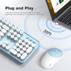 MOFII Wireless Keyboard and Mouse Combo, Computer Full Size 2.4G Plug and Play Wireless Typewriter Retro Round Keyboard and Mouse Set for Windows, Computer, Desktop, PC, Notebook - (Light Blue)