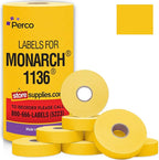 Perco Yellow Pricing Labels for Monarch 1136 Price Gun - 1 Sleeve, 8 Rolls, 14,000 Price Marking Labels - with Ink Roll Included