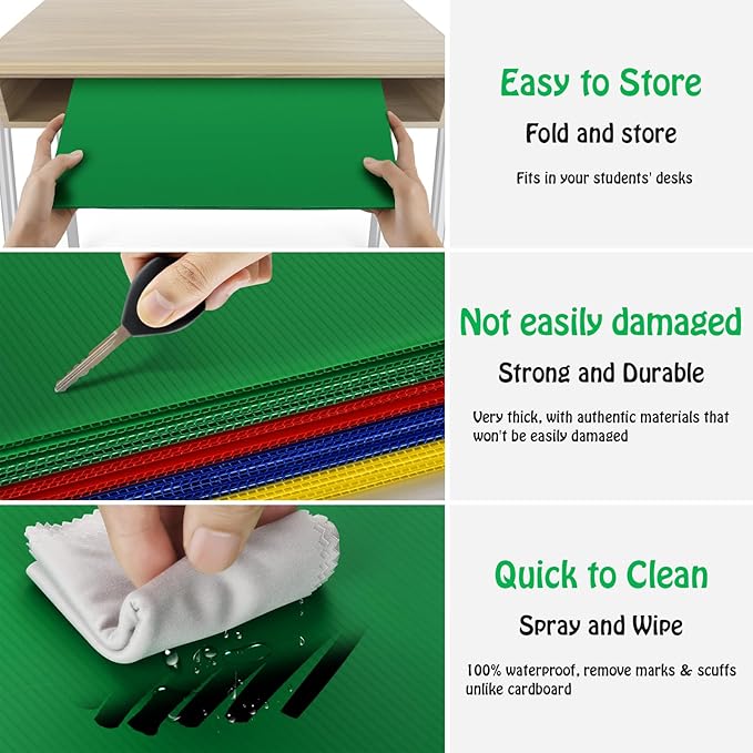 24 Pack Colorful Privacy Floders for Student Desks - Durable Plastic Erasable - Testing Dividers for Classroom - Easy Clean Privacy Shields for Student Testing Desk dividers- Includes Extra Labels