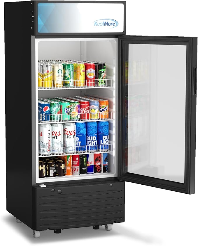 KoolMore KM-MDR-1D-6C 6 Cu. Ft. Commercial One Glass Door Display Upright Beverage Refrigerator Cooler Merchandiser-22.8 in. x 21.4 in. x 52.7 in. [Black]