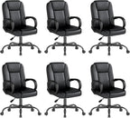 ZZH Executive Office Chair, Leather Desk Computer Chair with Armrests, Mid-Back Swivel Adjustable for Home Office, 6PC, Black