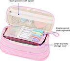 Big Pencil Case Zipper Pencil Pouch Organizer Large Capacity Pen Bag with Handle Portable for Girls Kids Adults Gift Pen Case for School Home Office Light-pink
