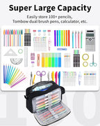 Sooez Big Capacity Pencil Case, Upgraded Canvas Pencil Pouch Large Pencil Bag Organizer, Separate Compartments Easy Grip Handle, Aesthetic Supply for School Teens Adults, Black Pen Case