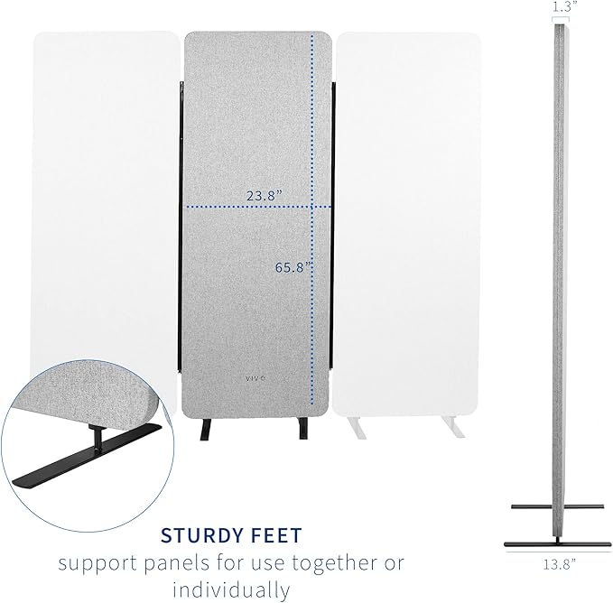 VIVO Freestanding 24 x 66 inch Privacy Panel, Cubicle Divider, Acoustic Wall Partition, Single 24 inch Panel with 2-Sided Zipper Attachment System, Gray, PP-1-T024G