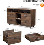 VINGLI Dark Brown Wood Lateral File Cabinet with Lock, 4 Drawer & 4 Open Shelves, Rolling File Cabinet for Home Office, Letter Sized