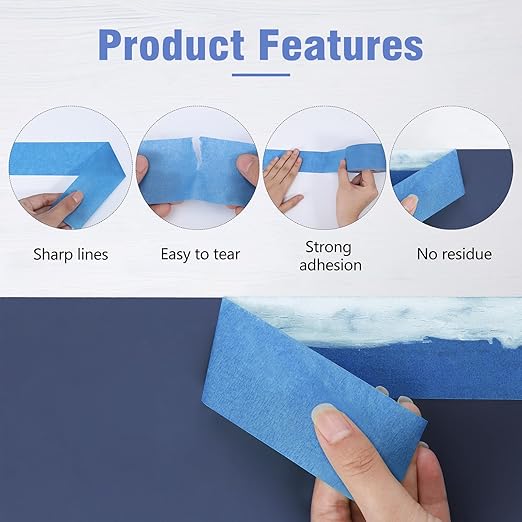 2 Rolls Painters Tape 2Inch ×55 Yard Blue Painters Tape Multi-Purpose Blue Masking Tape, Sharp Line Masking Tape for Wall Painting Edge Treatment Labeling Automotive, Home Use