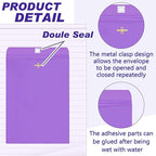 Geyee 100 Pcs Clasp Manilla Envelopes 9 x 12 Inch Gummed Colored Envelopes for Storing or Mailing for Home Office Business Supplies(Purple)