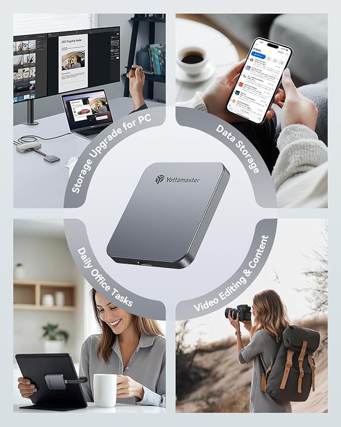 Yottamaster 1TB Magnetic External SSD, Up to 2000MB/s USB 3.2 Gen 2x2 Portable Solid State Drive, Supports 4K ProRes HDR Compatible with iPhone 16/15 Pro Max, Smartphone, Tablet, Laptop