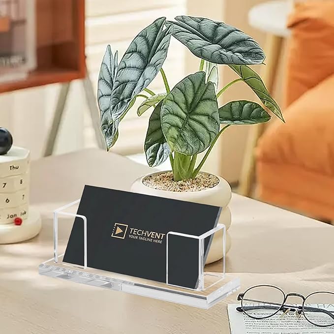 Weiai Acrylic Business Card Holder Stand for Desk, 2 Pieces Modern Clear Base Business Card Organizer Display