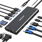 USB C Docking Station Dual Monitor for Dell/HP/Lenovo/Surface Laptop, 14 in 1 Triple Display Hub Multiple Adapter, Dongle with 2 HDMI 4K VGA 5 Port 100W PD Charger Ethernet SD/TF Audio(Black)