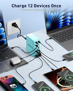 Charging Station (600W),12-Port USB C Charger Block with Dual 100W PD USB-C Fast Charging Station Hub for MacBook Pro/Air/All iPad iPhone 17/16 15/14/13/Pro Max/Samsung Galaxy Note(Green)