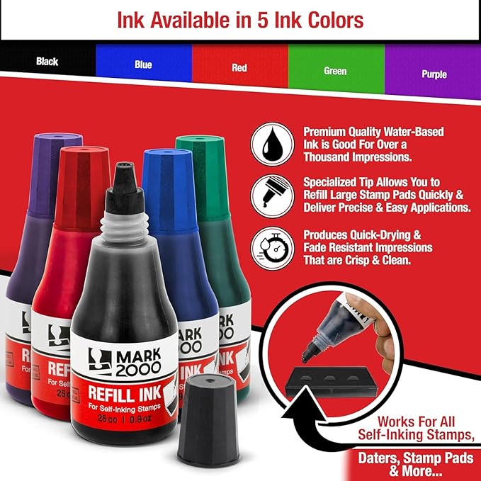 Self-Inking Refill Ink - 2 Pack - Red - 25cc (0.9oz)