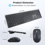 M9250 Wireless Keyboard Mouse Combo,Scissors Mechanism QWERTY Silent Wireless Bluetooth Keyboard and Ergonomic Mouse Set for Windows, iOS, Android, Computer Desktop PC Laptop iPad