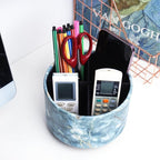 Round Leather Art Supply Organizer,Remote Control Holder,360-degree Rotating Pen Organizer with 4 Compartments(1-Marble Jade)