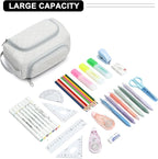 XQXA Extra Large Capacity Pencil Case Organizer, Multifunctional Pencil Pouch with Compartmens, Travel Pen Pouch Simple Stationery Pen Bag, Nylon Pencil Bag for Adults (Beige)